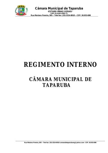 REGIMENTO INTERNO DA CÂMARA MUNICIPAL DE TAPARUBA